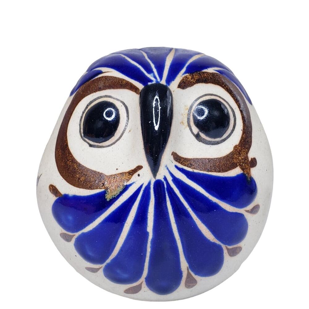 ? Tonala MEXICAN Pottery Folk Art Owl Statue Figurine 5" Tall